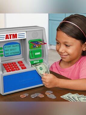 Kids Play ATM Toy - Blue and Gray Role Play Bank